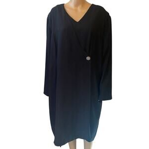 Vintage 80s-90s Jolibee Dress Crepe Coat Dress Rhinestone Button Black Size 22